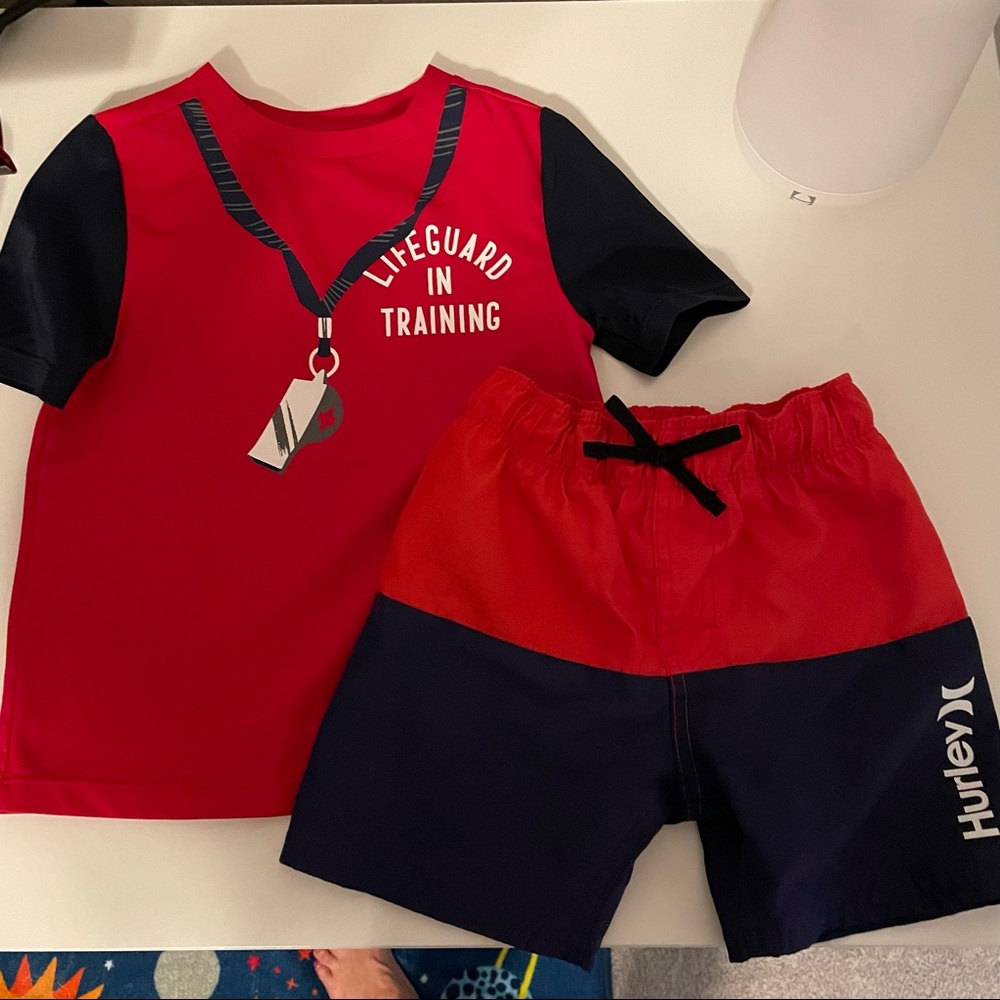 2T Hurley swim Trunks old navy rash guard